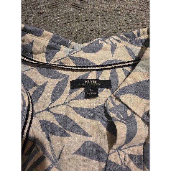 Men's Linen Blend Short-Sleeved Tropical Print Button Up Blue White Size XL - Picture 3 of 7